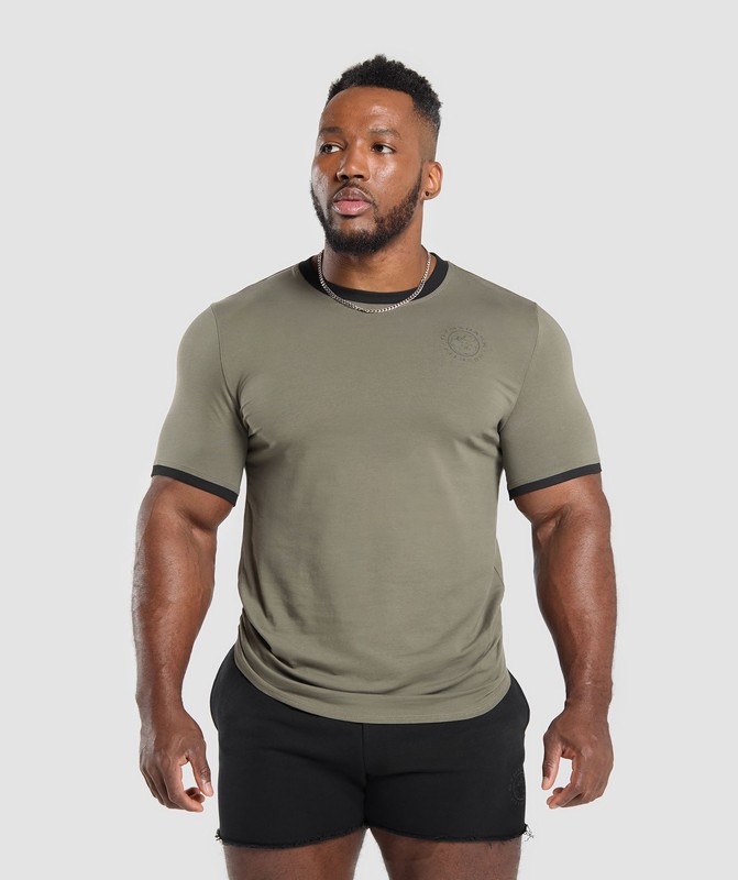 Gymshark Legacy Ringer T-Shirt Base Green / Black | 09587SJWZ