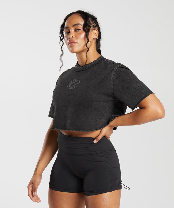 Gymshark Legacy Washed Crop Top Black | 42103MEXY