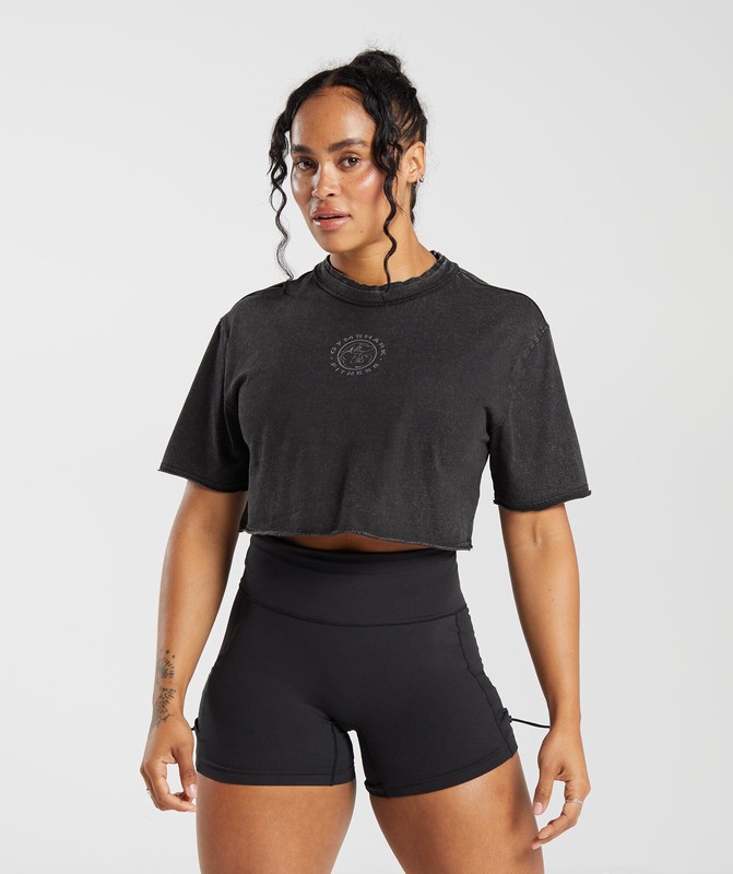 Gymshark Legacy Washed Crop Top Black | 42103MEXY