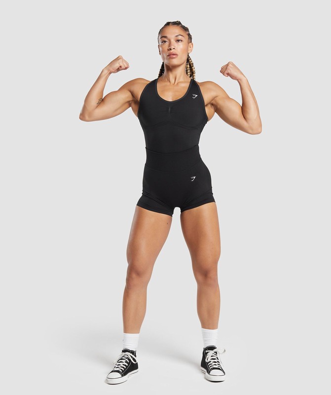Gymshark Lift Contour Seamless Bodysuit Black / Black Marl | 46803TMIZ