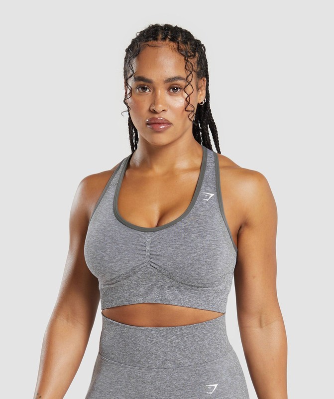 Gymshark Lift Contour Seamless Sports Bra Brushed Grey / White Marl | 62973CREM