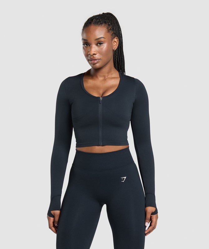 Gymshark Lift Seamless Zip Up Jacket Midnight Blue / Black Marl | 32604IKWV