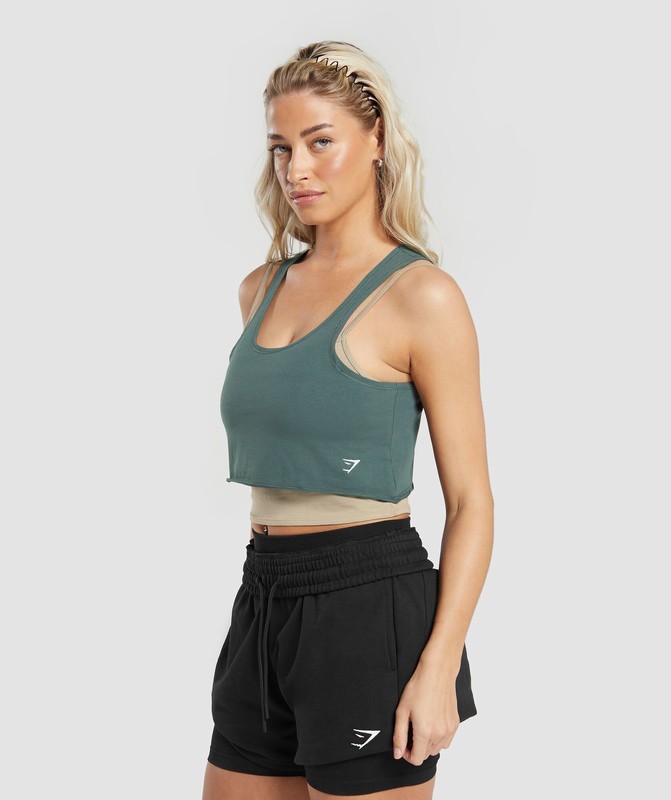 Gymshark Lifting 2 In 1 Crop Tank Sand Brown / Slate Teal | 95401IOZW