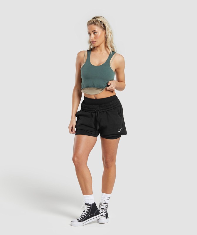Gymshark Lifting 2 In 1 Crop Tank Sand Brown / Slate Teal | 95401IOZW