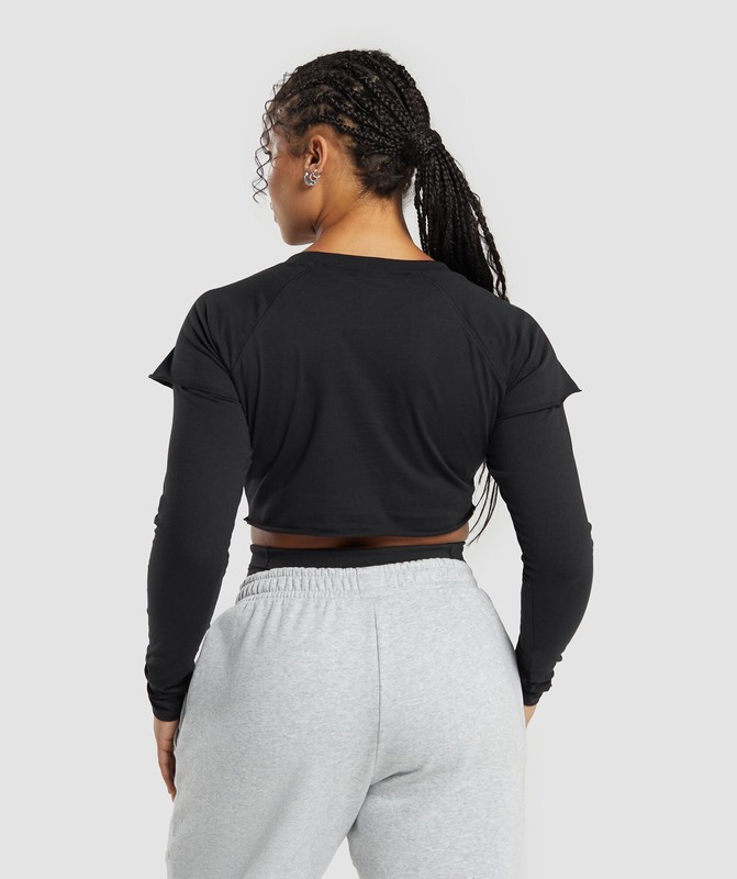 Gymshark Lifting 2 In 1 Long Sleeve Crop Top Black | 40136POSW