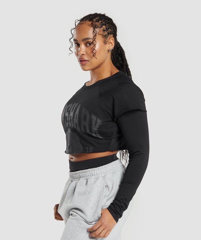 Gymshark Lifting 2 In 1 Long Sleeve Crop Top Black | 40136POSW
