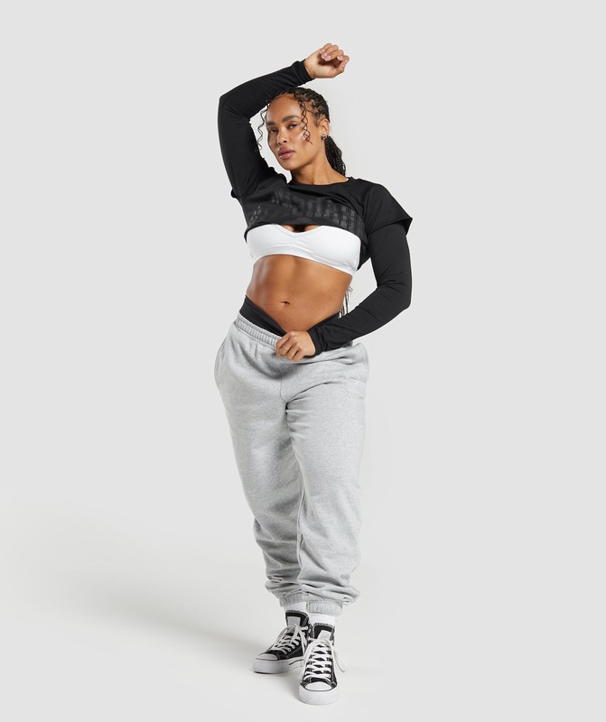 Gymshark Lifting 2 In 1 Long Sleeve Crop Top Black | 40136POSW