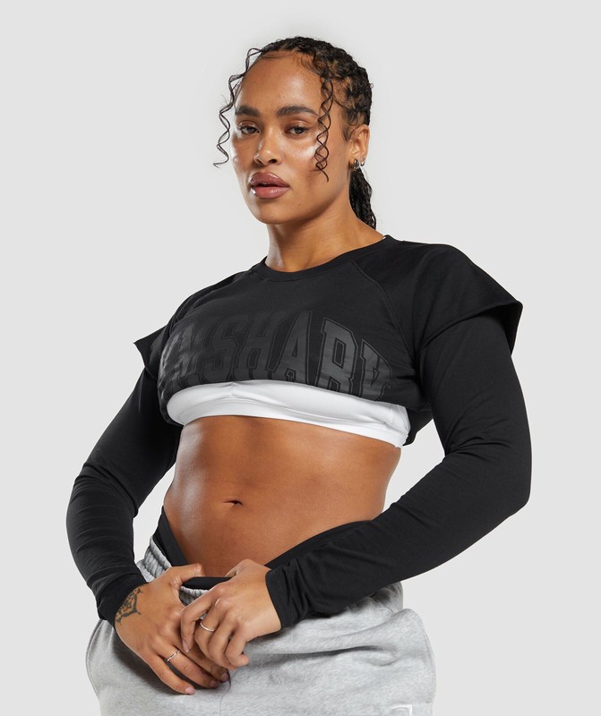 Gymshark Lifting 2 In 1 Long Sleeve Crop Top Black | 40136POSW