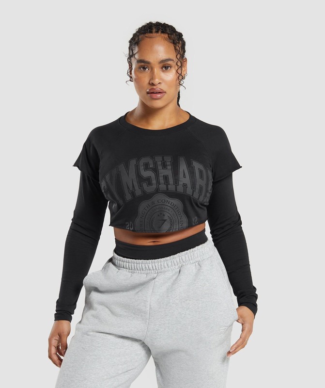Gymshark Lifting 2 In 1 Long Sleeve Crop Top Black | 40136POSW