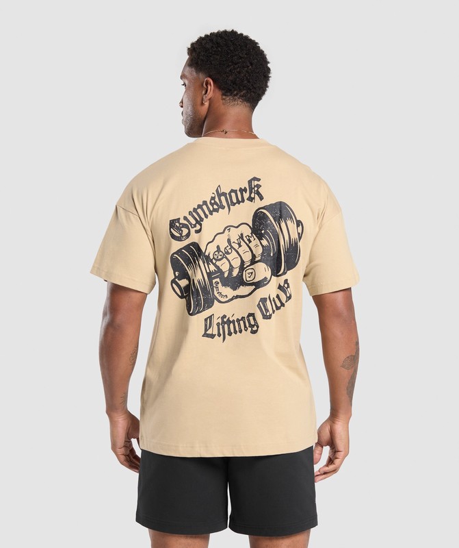 Gymshark Lifting Club Apparel Graphic T-Shirt Vanilla Beige | 29137YGDQ