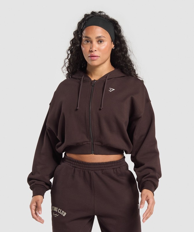 Gymshark Lifting Club Cropped Zip Up Hoodie Heritage Brown | 87431KFCI