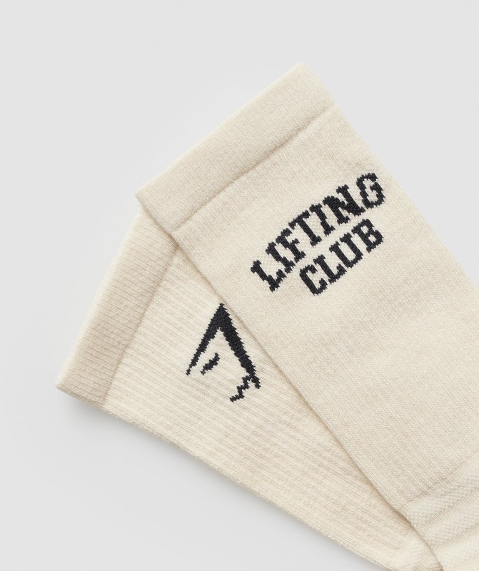 Gymshark Lifting Club Graphic Crew Sock Single Ecru White | 67510DAIW