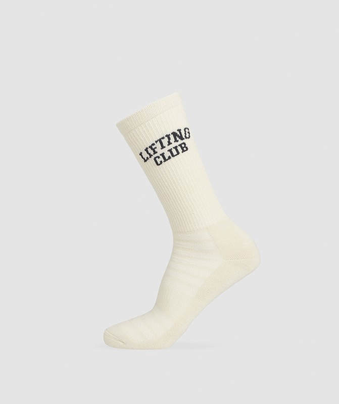Gymshark Lifting Club Graphic Crew Sock Single Ecru White | 67510DAIW