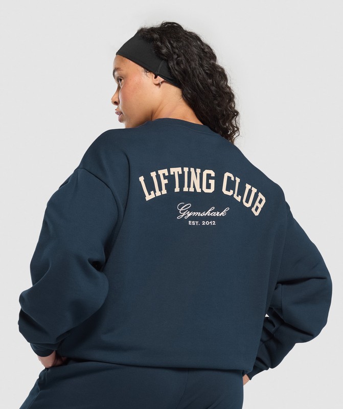 Gymshark Lifting Club Oversized Sweatshirt Navy | 07915NAHB