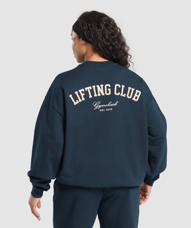 Gymshark Lifting Club Oversized Sweatshirt Navy | 07915NAHB
