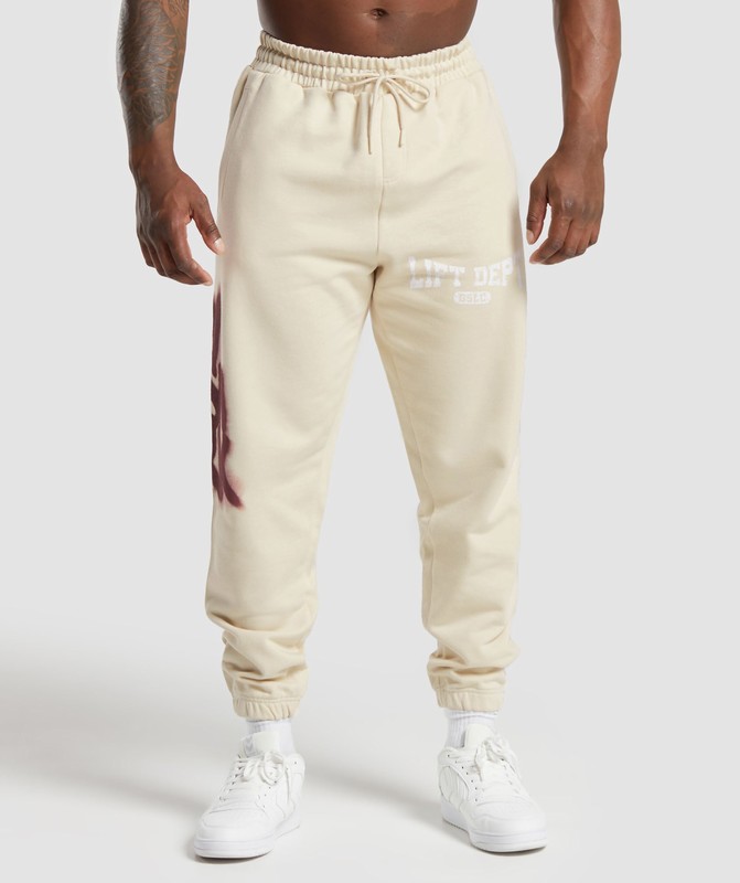 Gymshark Lifting Department Graffiti Joggers Ecru White | 04761AQWB