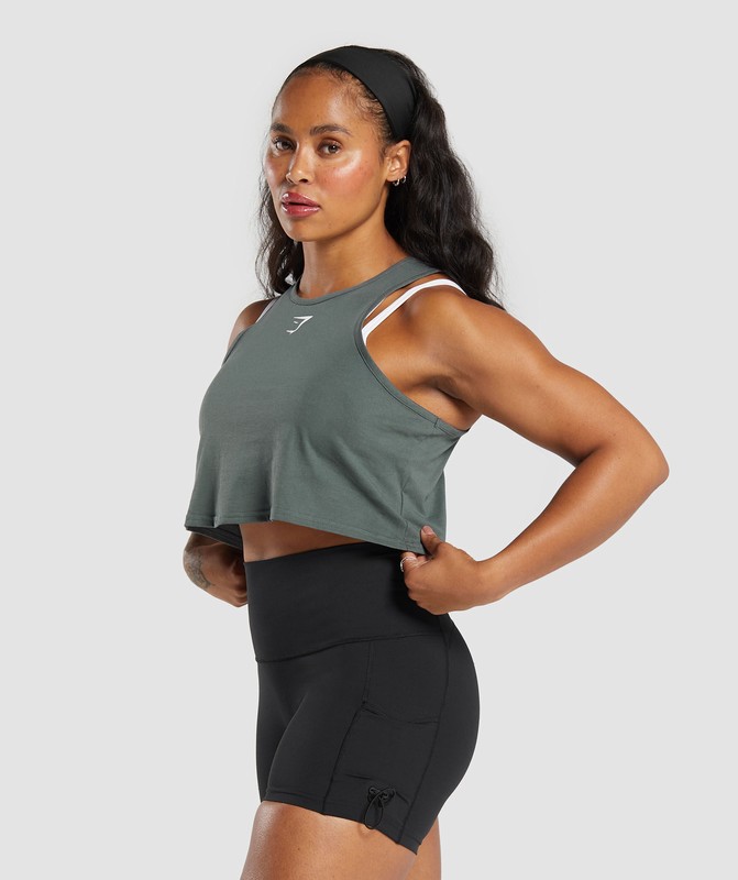 Gymshark Lifting Essential Cotton Crop Tank Slate Teal | 32780BXIT