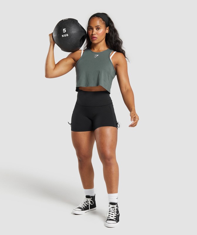 Gymshark Lifting Essential Cotton Crop Tank Slate Teal | 32780BXIT