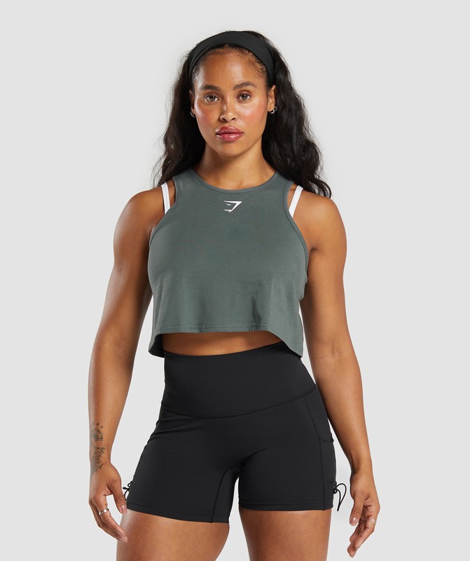 Gymshark Lifting Essential Cotton Crop Tank Slate Teal | 32780BXIT