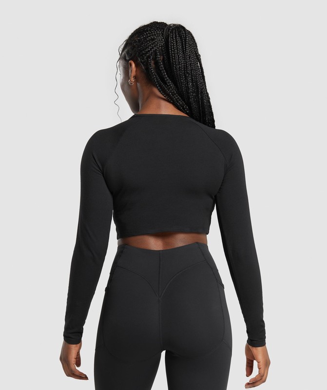 Gymshark Lifting Essential Long Sleeve Crop Top Black | 74360KGNO