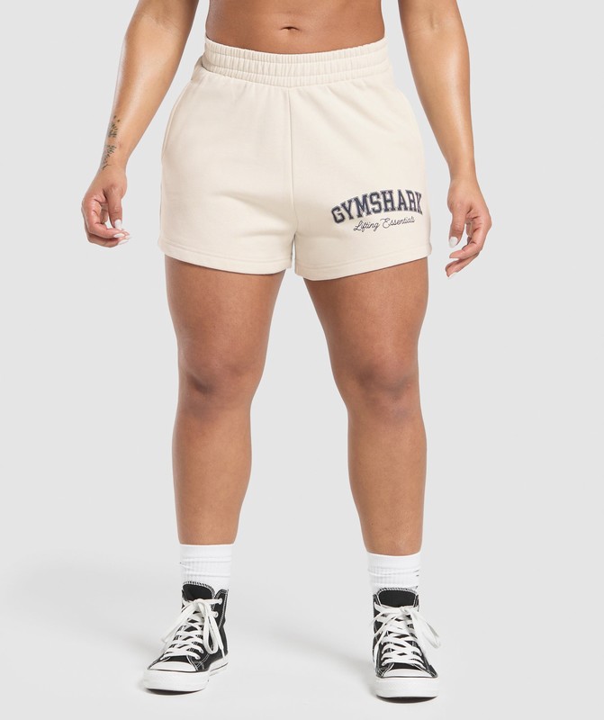 Gymshark Lifting Essentials Graphic Brushed 4' Shorts Oat White | 41320YVAF
