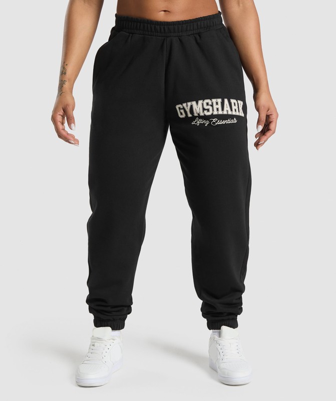 Gymshark Lifting Essentials Graphic Brushed Oversized Joggers Black | 87951VNST