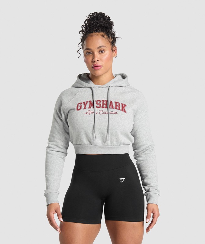 Gymshark Lifting Essentials Graphic Cropped Hoodie Light Grey Core Marl | 50831IZEO