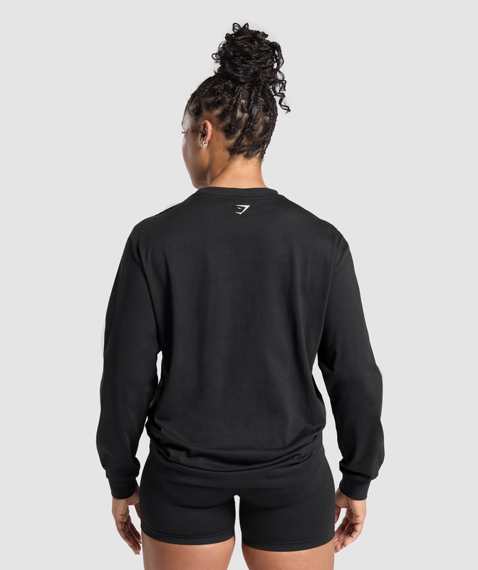 Gymshark Lifting Essentials Graphic Long Sleeve Top Black | 70612WIQE