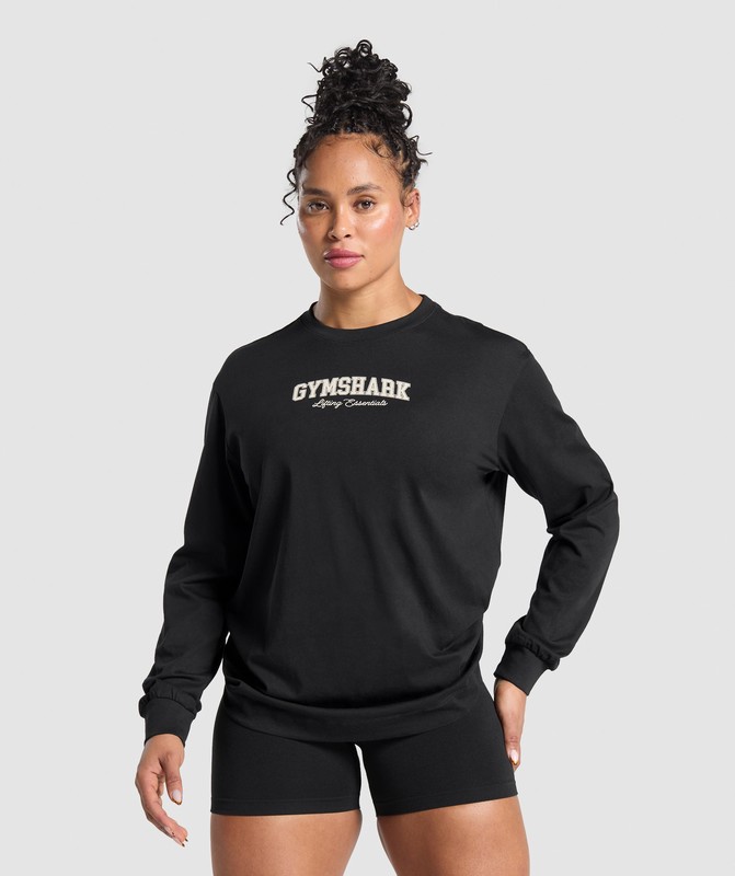 Gymshark Lifting Essentials Graphic Long Sleeve Top Black | 70612WIQE