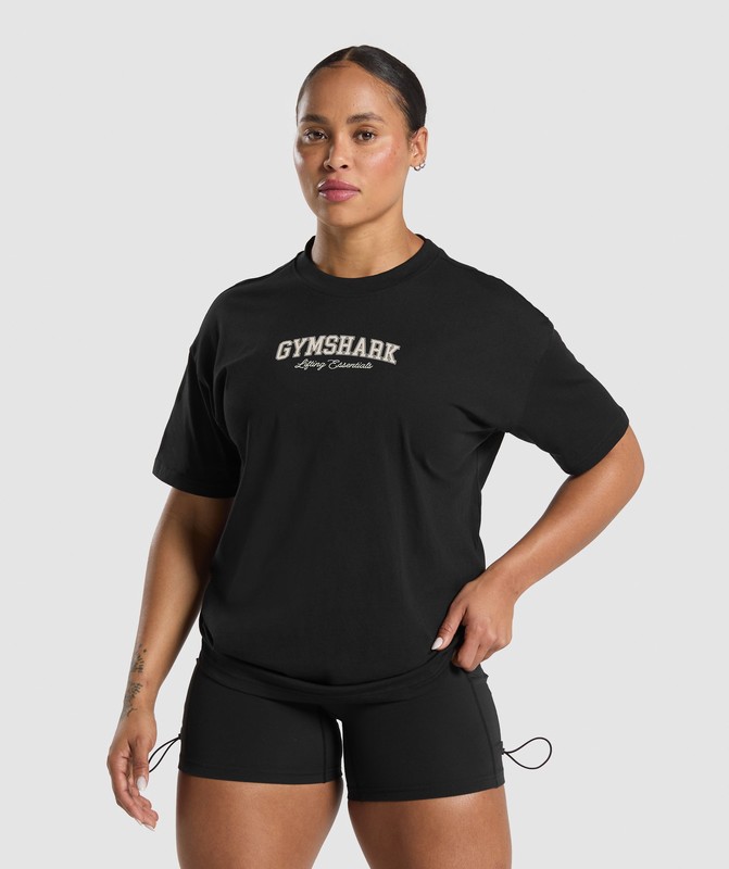 Gymshark Lifting Essentials Graphic Oversized T-Shirt Black | 75024UZSE