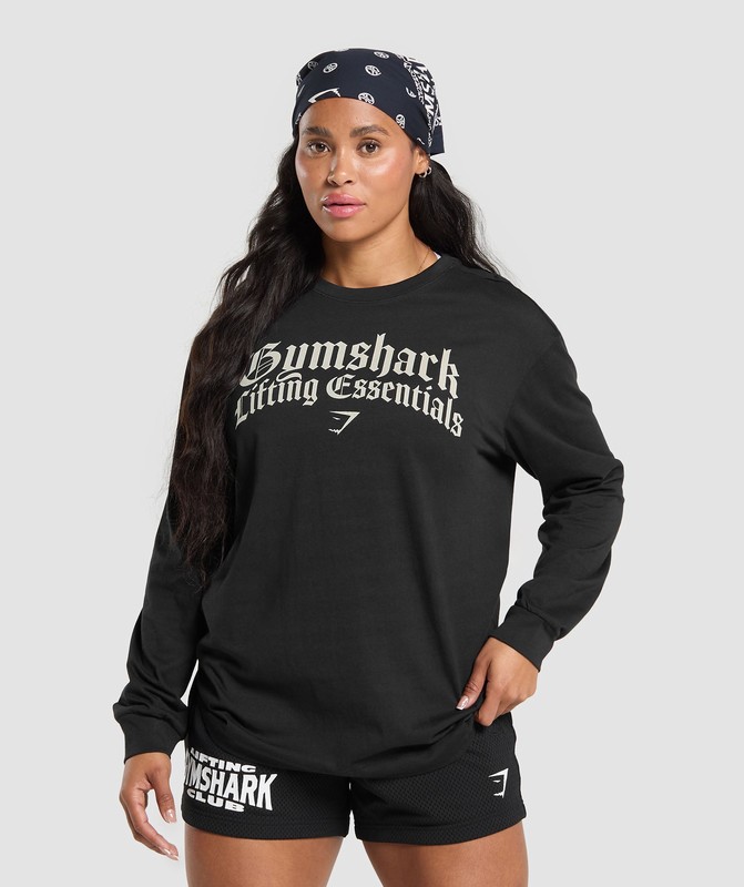 Gymshark Lifting Essentials Long Sleeve Top Black | 58406TFRL