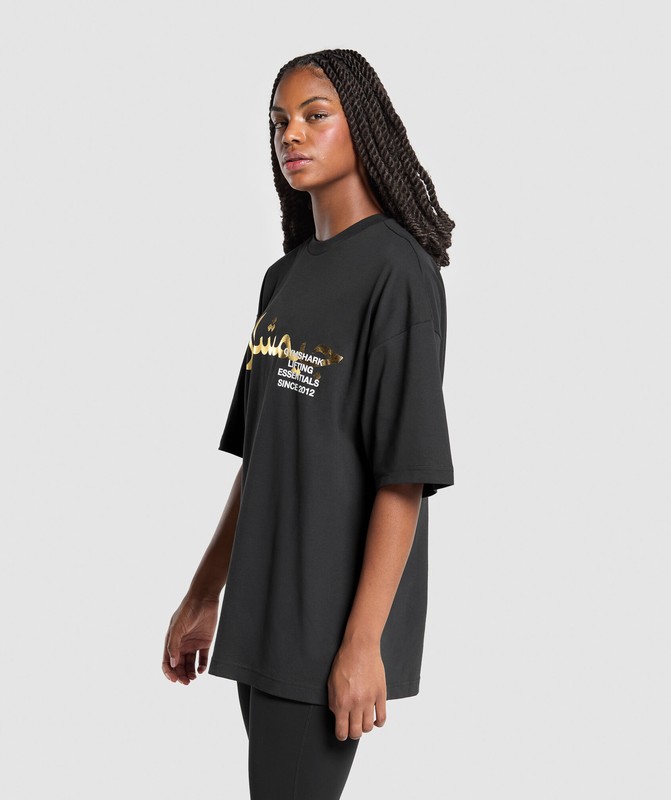 Gymshark Lifting Essentials Oversized Graphic T-Shirt Black | 02489YJWZ