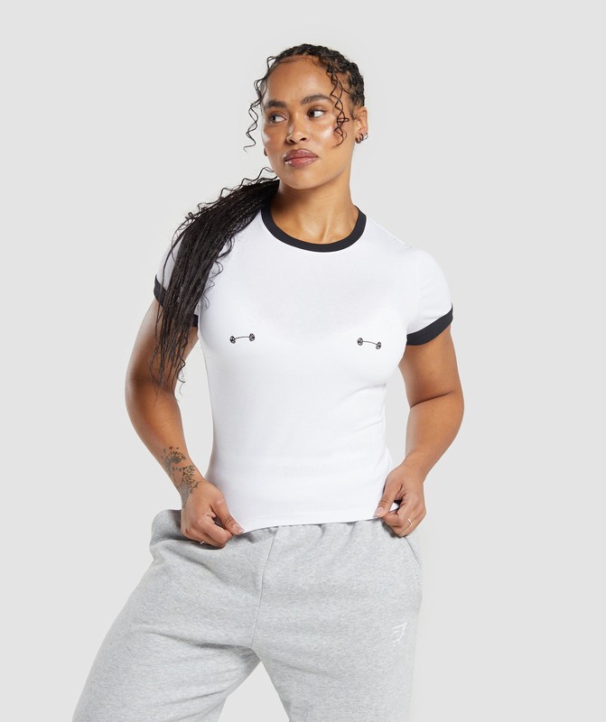Gymshark Lifting Graphic Baby T-Shirt White / Black | 96478FKBX