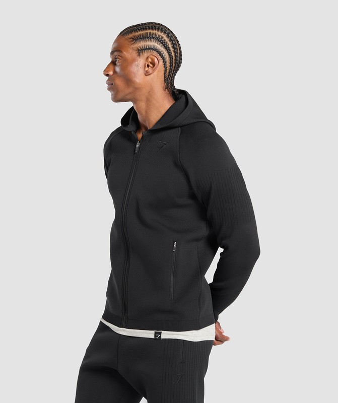 Gymshark Lifting Icons Flat Knit Zip Up Hoodie Black | 31850HPKF