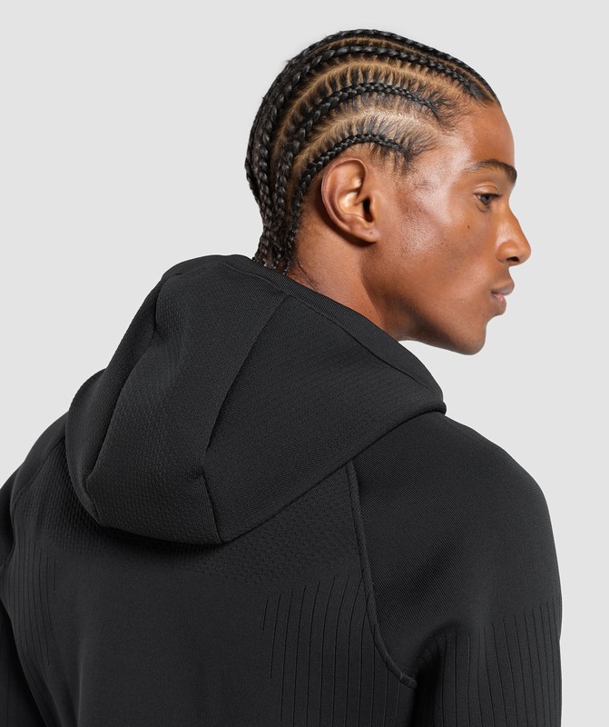 Gymshark Lifting Icons Flat Knit Zip Up Hoodie Black | 31850HPKF