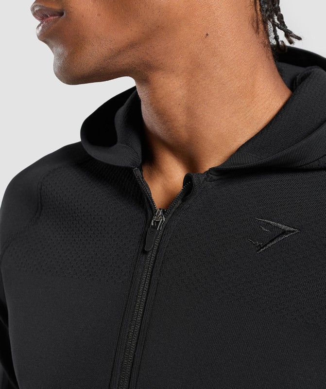 Gymshark Lifting Icons Flat Knit Zip Up Hoodie Black | 31850HPKF