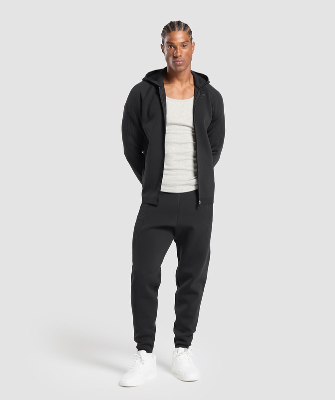 Gymshark Lifting Icons Flat Knit Zip Up Hoodie Black | 31850HPKF