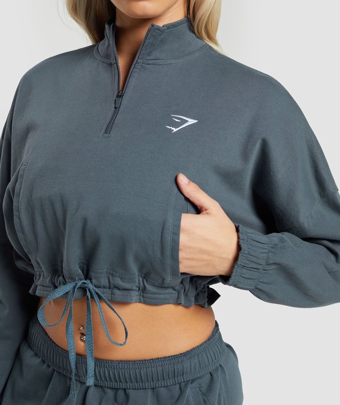 Gymshark Lifting Lightweight 1/4 Zip Pullover Titanium Blue | 61720SRZQ