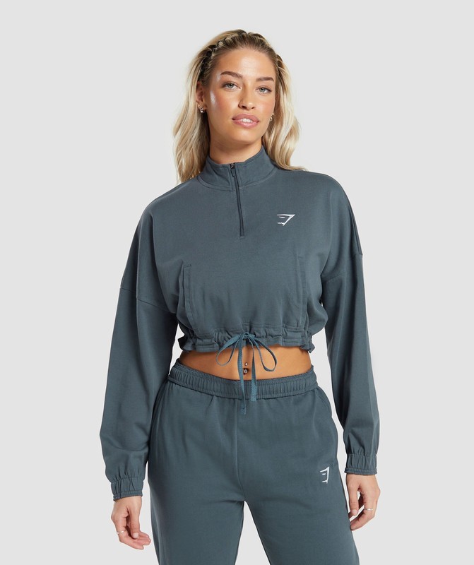 Gymshark Lifting Lightweight 1/4 Zip Pullover Titanium Blue | 61720SRZQ