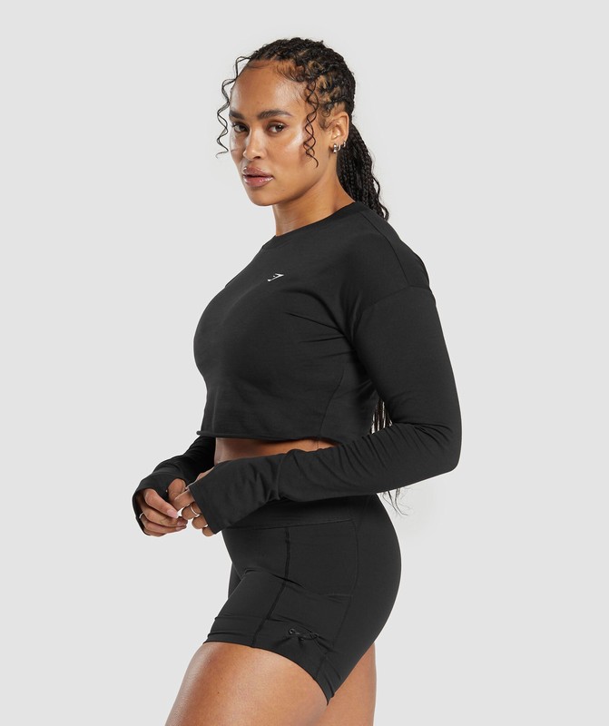 Gymshark Lifting Long Sleeve Crop Top Black | 39476TQXP