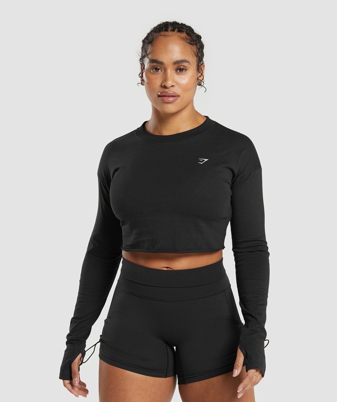 Gymshark Lifting Long Sleeve Crop Top Black | 39476TQXP