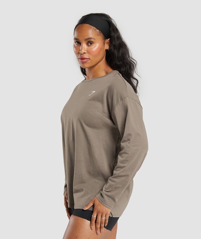 Gymshark Lifting Oversized Cotton Long Sleeve Top Camo Brown | 13587JAVQ