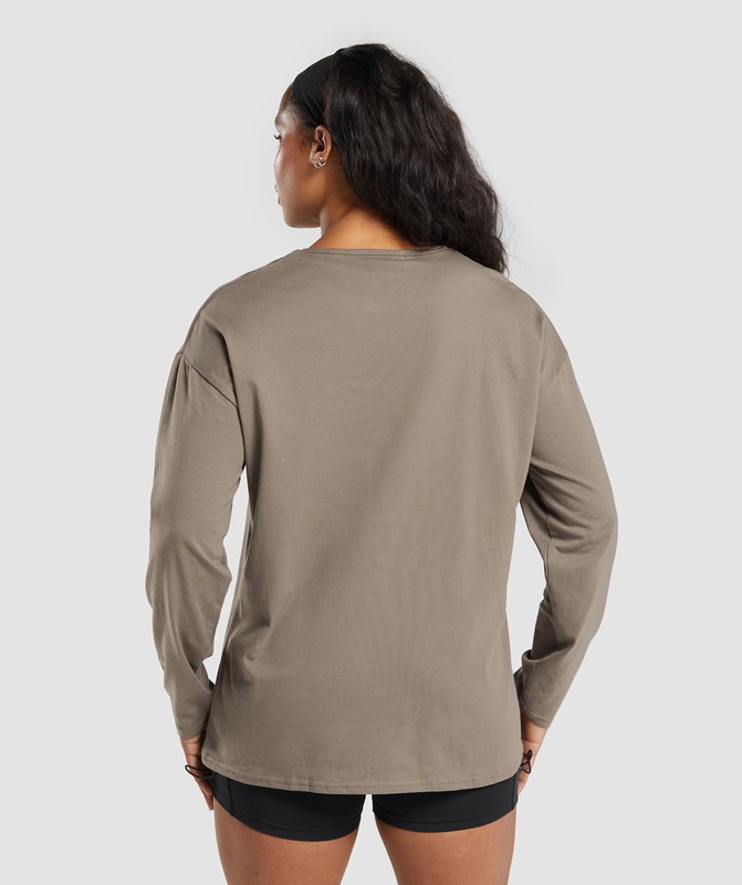 Gymshark Lifting Oversized Cotton Long Sleeve Top Camo Brown | 13587JAVQ