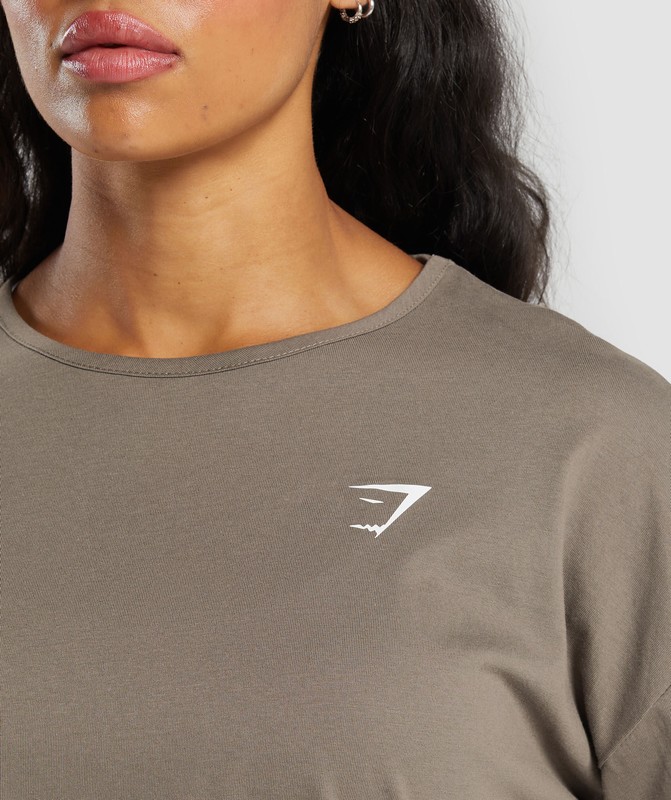 Gymshark Lifting Oversized Cotton Long Sleeve Top Camo Brown | 13587JAVQ