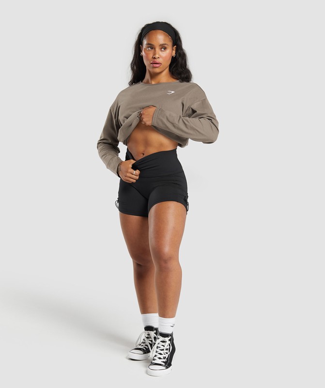 Gymshark Lifting Oversized Cotton Long Sleeve Top Camo Brown | 13587JAVQ