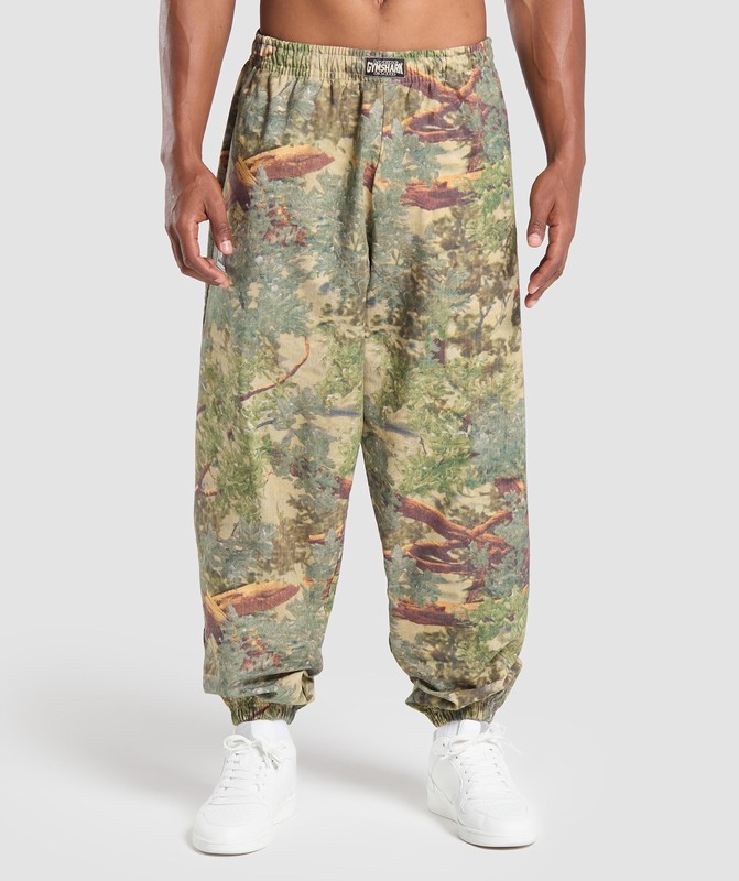 Gymshark Lifting Oversized Printed Woven Pants Sand Beige | 51390JLAU