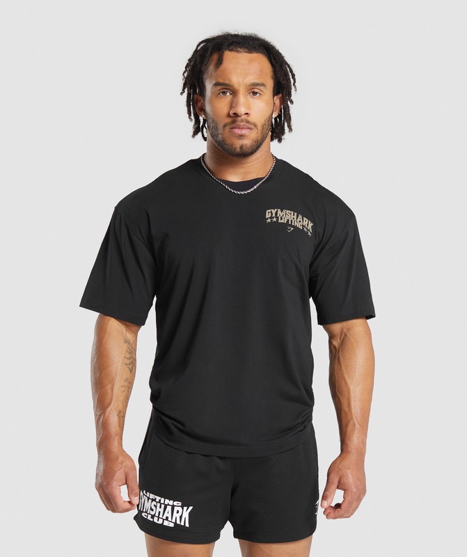 Gymshark Lifting Stars T-Shirt Black | 46832RGNA