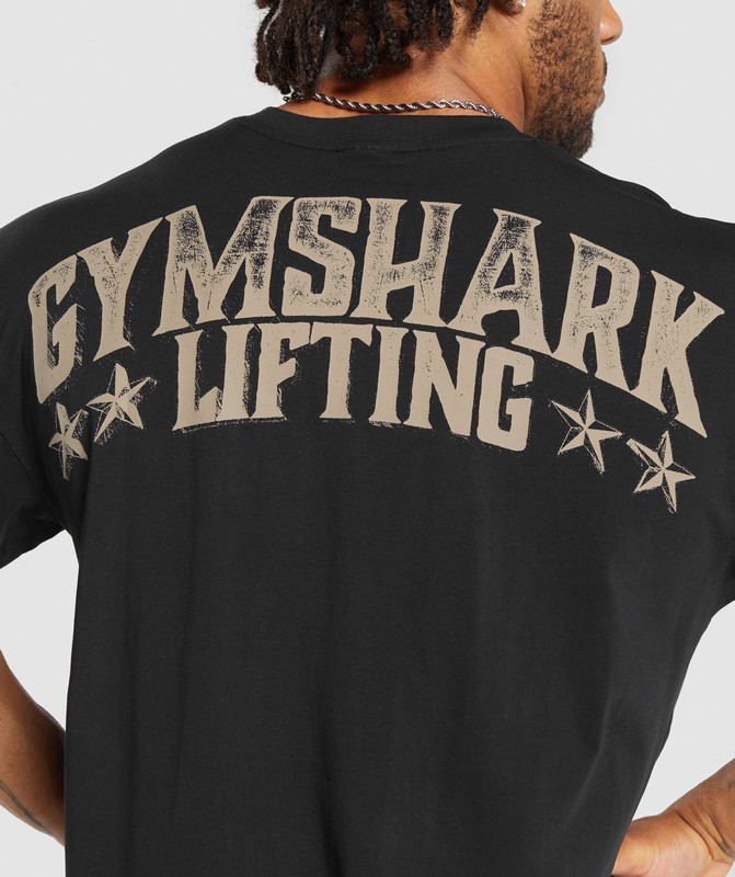 Gymshark Lifting Stars T-Shirt Black | 46832RGNA
