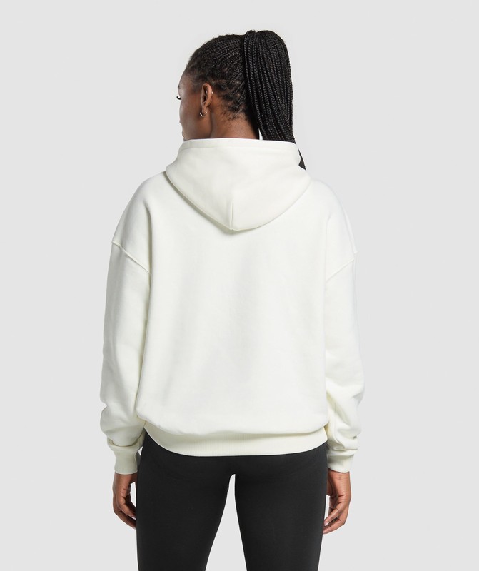 Gymshark London Fitness Club Graphic Oversized Hoodie Soft White | 12573NCLA