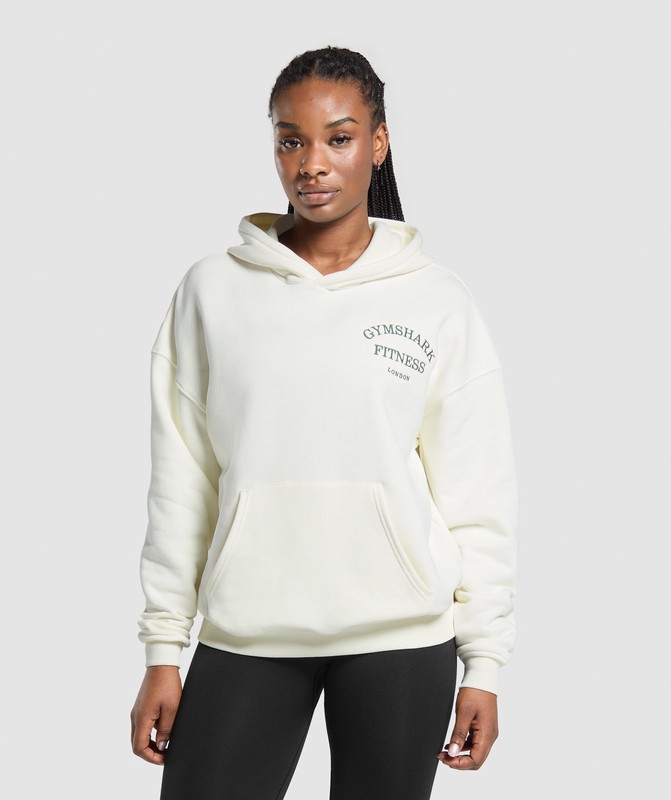 Gymshark London Fitness Club Graphic Oversized Hoodie Soft White | 12573NCLA